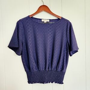 Michael Kors Navy Eyelet Lace Top, Size S